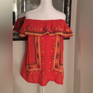 Easel Los Angeles embroidered Aztec off shoulder top